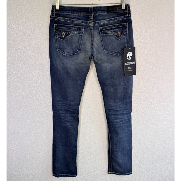 Rawkn Denim - Rawkn Y2K Jeans Womens 29 Skull Studded Low Rise Skater Key Closet Vintage NEW